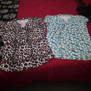 Amazon Leopard Print Short Sleeve Top & Amazon Teal Daisy-Print Short Sleeve Top